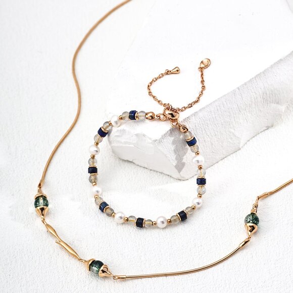 ✨ Artisan Original Design Labradorite, Lapis & Pearl Beaded Bracelet | S925 - Picture 4 of 5